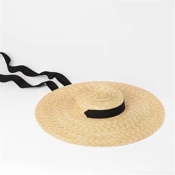 None Accessories - Wide Flat Brim Hat -  Wide Brim Sun Hat/ Sun Hat/ Kentucky Derby Hat